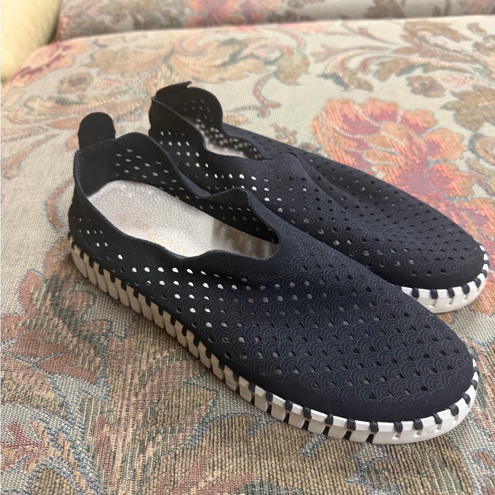 Ilse Jacobsen Black Perforated Slip-On Casual Shoes